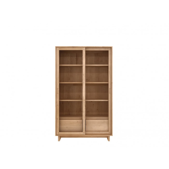 Ethnicraft Oak Wave Storage Cupboard W110/D46/H183cm – 2 Sliding Doors / 2 Drawers - Solid Oak